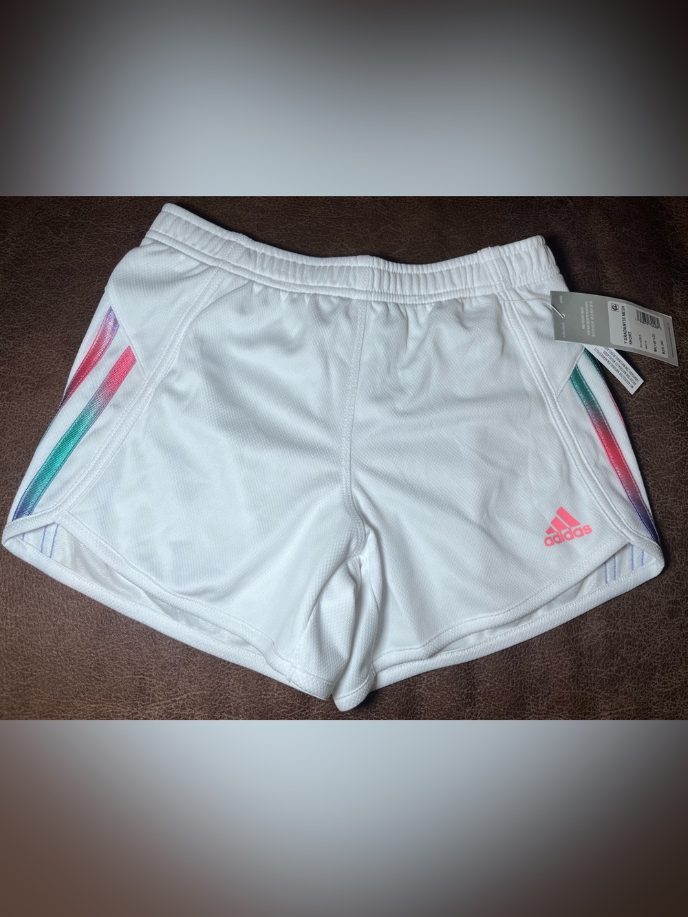 adidas Y Gradient3S Girls Mesh Shorts M 10/12 White Stripe 2in AH4353